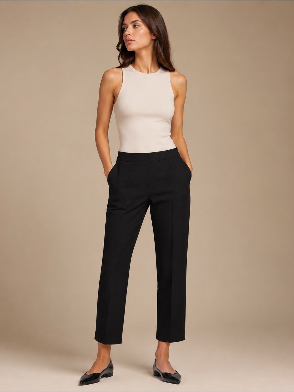 Margaret M Black Cropped Straight-Leg Pants